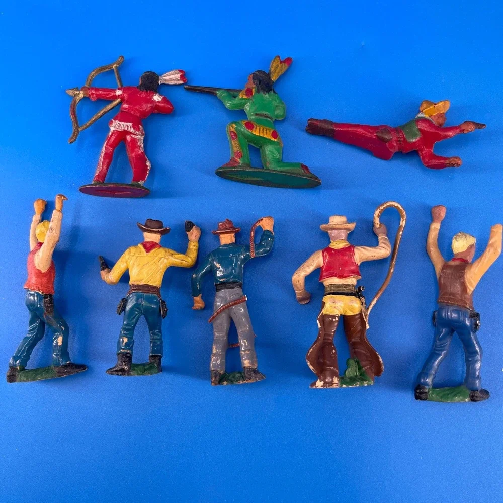 Wild West Vintage Plastic Figure Toy Lot France Michel Germany 3 in 1950-60s 8pc